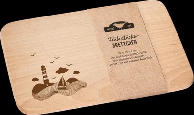 Produktbild von Maritimes Frühstücksbrett aus Buchenholz mit graviertem Motiv 22x15x1 cm