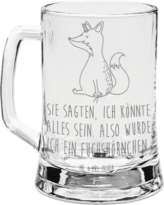 Produktbild von Mr. & Mrs. Panda Krug Einhorn Wunsch - Transparent - Geschenk, Fuchshörnchen, Unicorns, Glas Bierkrug, Humpen, Einhörner, Gravur, Füchse, Fuchs, Unicorn, Mit, Seidel