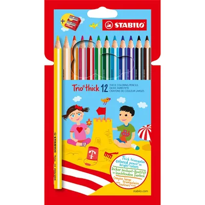 Produktbild von Dreikant-Buntstift - STABILO Trio dick - 12er Pack - mit 12 verschiedenen Farben und Spitzer