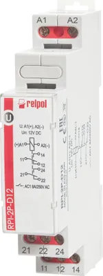 Zdjęcie produktu dla Przekaźnik instalacyjny - 12V DC 8A 2 zestyki przełączne Przekaźnik przełączny na szynę RPI-2P-D12