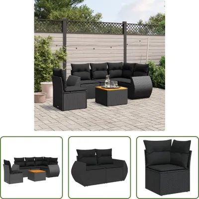 Produktbild von The Living Store 6-tlg. Garten-Sofagarnitur mit Kissen Schwarz Poly Rattan