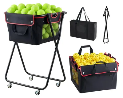 Produktbild von Tennisball-Behälter, Fassungsvermögen: 175 Tennisbälle oder 290 Pickleballs. Faltbarer Pickleball-Transportwagen mit Rädern für einfaches Aufsammeln. Tragbarer Baseball-Transportwagen mit Aufbewahrungstasche, ideal für Training und Coaching