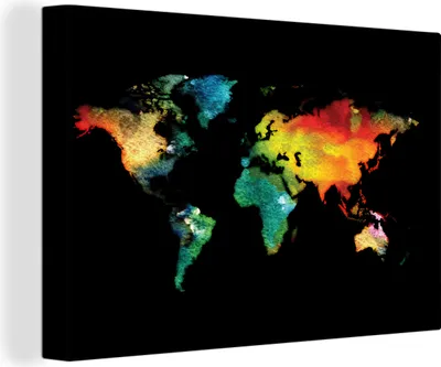 Zdjęcie produktu dla OneMillionCanvasses® - Wydruki na płótnie - 140x90 cm, mapa świata - akwarele, grafika ścienna dekoracja ścienna