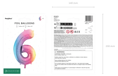 Immagine prodotto di Palloncino in foil numero 6 Palloncino numerato 86 cm Pastello Colorato