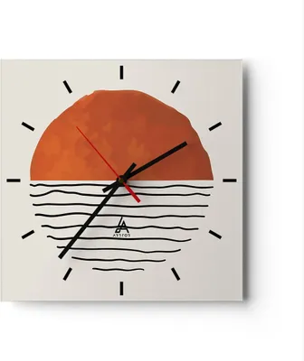 Produktbild von Wanduhr - Quadrat - Glasuhr - Modern Sonne Meer - 30x30cm - Schleichendes Uhrwerk - Lautlos - zum Aufhängen bereit - Dekoration Modern - Wanddekoration aus Glas - C3AC30x30-4512