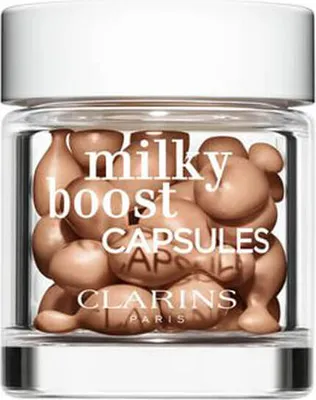 Zdjęcie produktu dla Clarins Milky Boost Caps, Kapsułka, Płynny, Skóra mieszana, Skóra sucha, Skóra normalna, Skóra tłusta, Rozjaśniający, Beżowy, Rozjaśniający