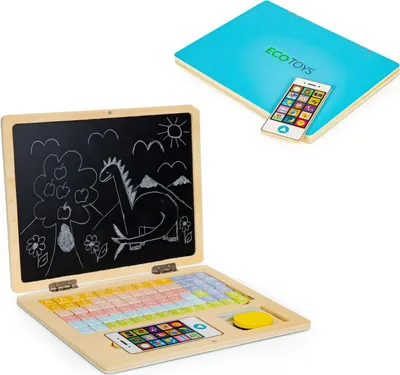 Obrázek produktu pro Dřevěná magnetická výuková tabule notebook s telefonem a písmeny ECOTOYS