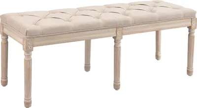 Zdjęcie produktu dla HOMCOM Ławka tapicerowana do łóżka w stylu vintage, ławka do sypialni z guzikami, wygląd lnu, nośność do 120 kg, 117 x 40 x 48 cm, beżowa