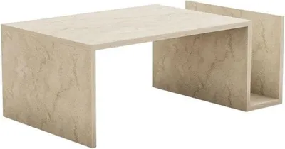 Image de Table Basse Rectangulaire Effet Marbre Travertin, 86.8 x 32.4 x 50 cm, Panneaux Mélaminés 18 mm