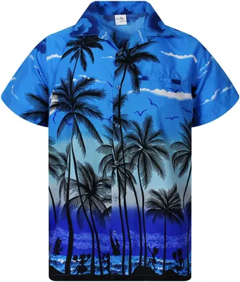 Produktbild von King Kameha Hawaiihemd "Beach" in Monoblau Herren Hawaii-Hemd Kurzarm Front-Tasche Stylish