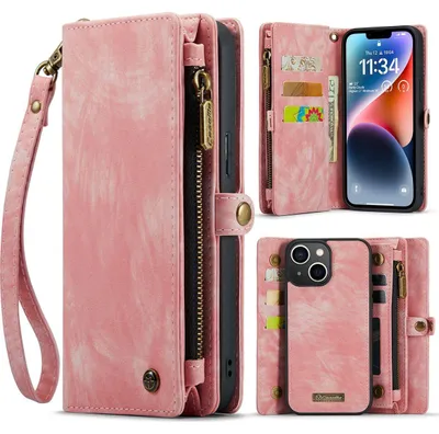 Produktbild von Caseme 008 iPhone 14 Plus Hülle, abnehmbare 2-in-1 Klapphülle mit Geldbörsenfunktion – Rosa