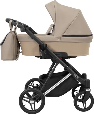 Produktbild von Kinderwagen LAZZIO PREMIUM Babywagen Babyschale Kinder Wagen Set 1 in 1 (Cappuccino + eco, Rahmenfarbe: Silber)