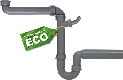 Obrázek produktu pro KIRCHHOFF ECO SAVE sifonový kuchyňský dřez šetřící místo, odtok pro kuchyňský dřez z recyklovaného plastu, odtoková armatura s přípojkou pro strojní zařízení