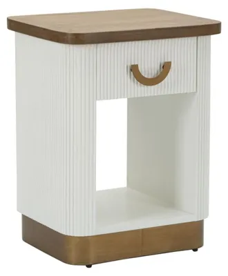 Image de Table de Chevet Tolosa en MDF, frêne et fer blanc et or 48x40x62 cm