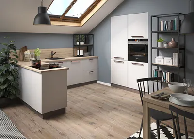 Produktbild von L-Form Küchenzeile "Bonn" Küchenblock 270x170cm Vollauszug lava Front weiß matt
