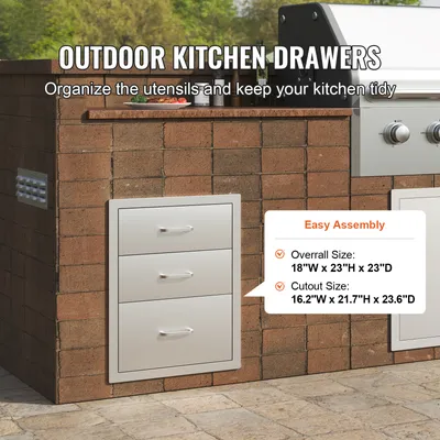 Produktbild von Outdoor-Küche Edelstahl Dreifach-Zugang BBQ Schubladen mit Chrom Griff, 458 x 585 x 588 mm