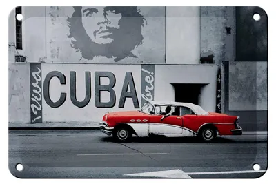 Produktbild von Blechschild Spruch 18x12cm Cuba Guevara Auto rot Oldtimer