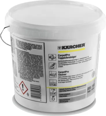 A white plastic bucket with a lid, containing cleaning product. The bucket has labels with product information and instructions.