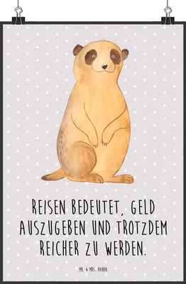 Produktbild von Mr. & Mrs. Panda Bild Erdmännchen DIN A2 - Grau Pastell - Geschenk, Wandbild, Reisen, drucke, Wanddekoration, Plakat, Afrika, Weltreise, Spruch, kunstdruck poster