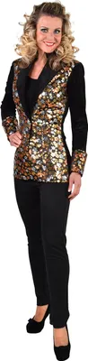 Produktbild von M219175-L schwarz-bunt Damen Pailletten Blazer-Jacke "Stars" Gr.L=44