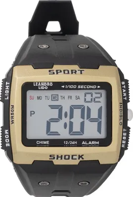 Produktbild von LEANDRO LIDO Sterpeto Uni Sportuhr – digital, 12/24h Format, Stoppuhr, wasserdicht, Beleuchtung, verstellbares Armband, gold/schwarz | LL-92