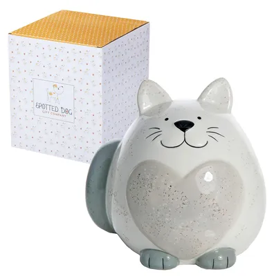 Produktbild von Keramik-Sparschwein mit Katzenmotiv für Mädchen, Jungen und Erwachsene, niedliches Sparschwein, Geschenk für Katzenliebhaber und Katzenmütter, weiß