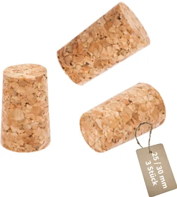 Produktbild von MIKONI Naturkork | 25/30 mm | 3 Stück SET | Fasskorken Flaschenkorken Korken Gummistopfen Stopfen Spitzkorken Naturkorken Flaschenkorken Spitzkorken
