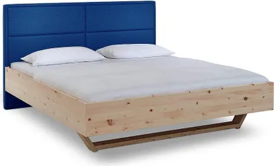 Produktbild von Bett Luganox aus Zirbe massiv 160x200 cm mit Stoffkopfteil Blau