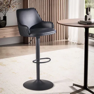 Produktbild von WOHNLING Barhocker Kunstleder Schwarz Hocker mit Lehne 86 106 cm Küchenhocker Höhenverstellbar Modern 100 kg Barstuhl Tresenhocker mit Metall