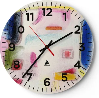 Produktbild von Wanduhr - Rund - Glasuhr - Abstraktion modern - 30x30cm - Schleichendes Uhrwerk - Lautlos - zum Aufhängen bereit - Dekoration Modern - Wanddekoration aus Glas - C4AR30x30-3716