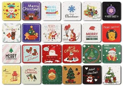 Immagine prodotto di Set di 24 biglietti di Natale, piccoli, in carta, 7,6 x 7,6 cm, di diversi colori, con buste, ideali per le festività