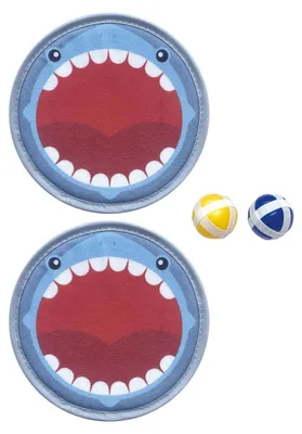 Produktbild von Klettverschluss-Fangspiel im Hai-Design für Kinder, 2 Fänger und 2 Bälle