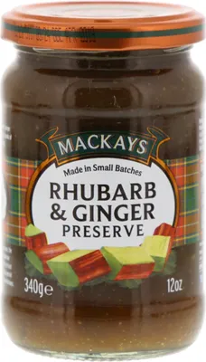 Produktbild von MACKAYS Rhubarb & Ginger Preserve – Rhabarber-Ingwer-Konfitüre, 340g