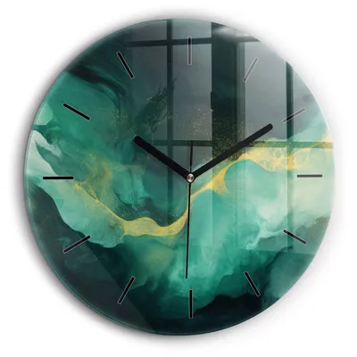Produktbild von Wallfluent Große Wanduhr – Stilles Quarzuhrwerk - Uhr Dekoration Wohnzimmer Schlafzimmer Küche - Zifferblatt mit Striche - schwarze Zeiger - 60 cm - Grüner Marmor