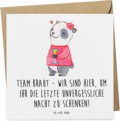 Produktbild von Mr. & Mrs. Panda Grußkarte Junggesellinnenabschied Team Braut - Weiß - Geschenk, anlasskarte, Erinnerungsstücke, faltkarte, doppelkarte, Magie, einzigartig, Geschenke