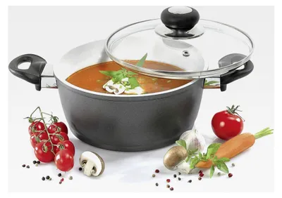 Produktbild von Fleischtopf aus Aluguss mit Glasdeckel, 24 cm, Schwarz