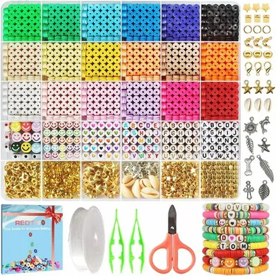 Produktbild von 500 Stück Clay Perlen – Armband bastelset zum Armbänder selber machen, inklusive , DIY Bastelgeschenk für Teenager Jungen und Mädchen