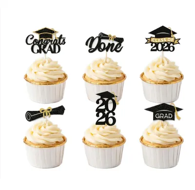 Cupcake-Dekorationen Abschluss, 24 Stück, gold, glänzend