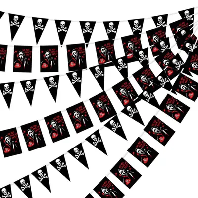 Totenkopf Wimpelkette, 2er Set, 30 Flaggen, Polyester, für Halloween