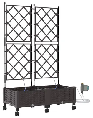 Immagine prodotto di vidaXL Vasi da giardino con sistema di irrigazione e rotelle, set da 2 pezzi, marrone, PP