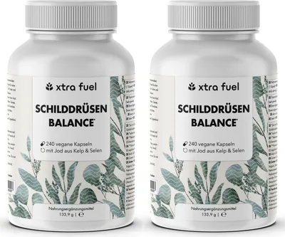 Produktbild von Schilddrüsen Balance - Thyro Komplex - Effektive Formel mit Kelp, Thymian & Selen – 2x Dosen (480 Schilddruesen Kapseln)