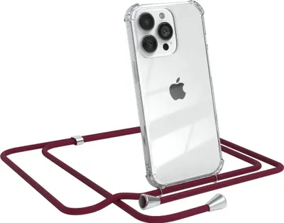 Produktbild von EAZY CASE Handykette kompatibel mit Apple iPhone 13 Pro, Handyhülle mit Umhängeband, Handykordel, Schutzhülle Clear, Band in Rot