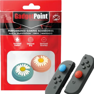 Produktbild von Thumbgrips - Thumb Grips voor Nintendo Switch Joy-Con Controllers - Gaming Thumbgrips - Performance Anti-Slip Thumbsticks - Bescherming Accessoires - Bloemetjes - Blauw/Roze -