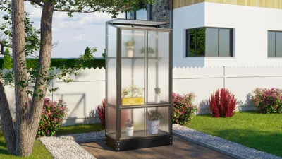 Produktbild von Vitavia Balkon- und Anlehn-Gewächshaus "Stad" schwarz 4 mm HKP mit Stahlfundament