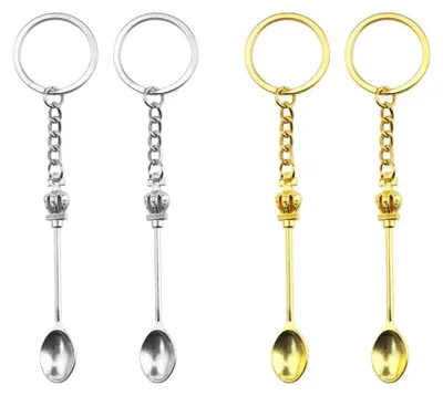 4 Mini-Löffel-Anhänger Schlüsselanhänger aus Metall, Gold/Silber