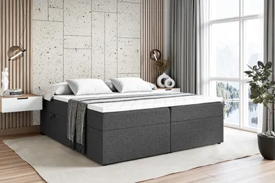 Produktbild von ALTDECOR Boxspringbett mit Multipocket-Matratze H4 (20 cm hoch) mit + PUR + Kokosmatte, Topper (4 cm hoch), Polsterbett mit Bettkasten MARCE-BW 140x200 - Dunkelgrau Inari 96