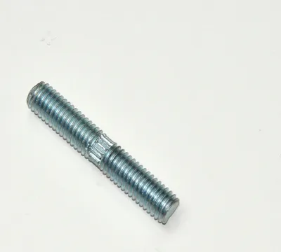 A single metal screw with threads on both ends is shown on a white background.