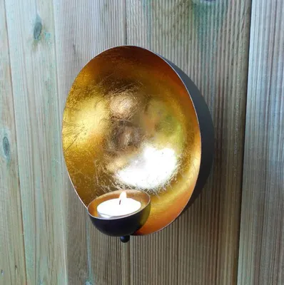 Produktbild von Wandkerzenhalter Teelichthalter für die Wand. Eisen goldfarbig foliert Feng Shui