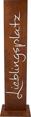 Produktbild von Rostikal Gartenschild Lieblingsplatz Schild, 1 m hoch, 20 cm breit, 1,5 cm Umkantung, 30x30 cm Bodenplatte, natürliches Edelrost Finish, für Garten & Wohnzimmer, hergestellt in Bayern