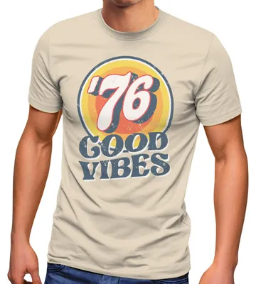 Produktbild von Herren T-Shirt Sommer Good Vibes 70er Jahre Retro Print Hippie Style Fashion Streetstyle Neverless® natur XXL